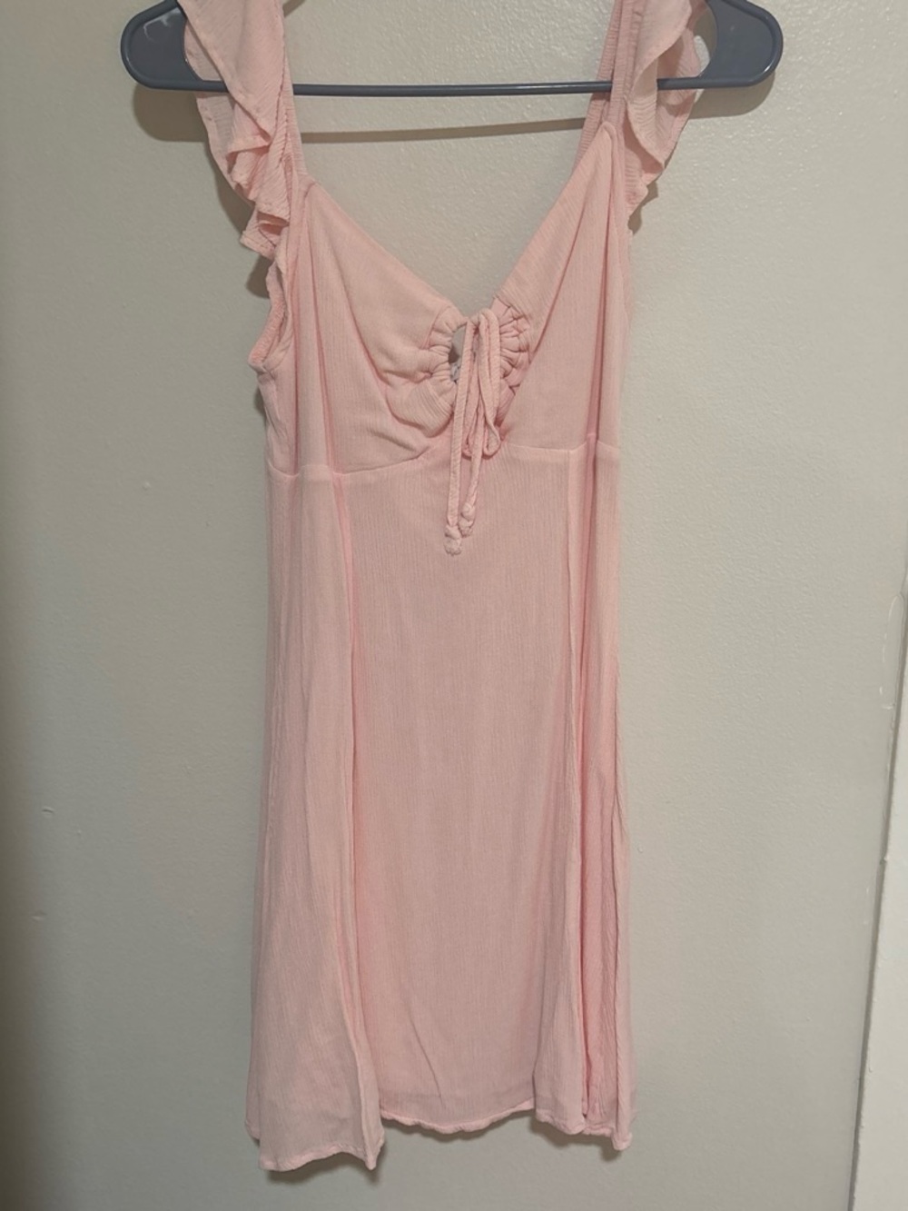 La Hearts Light Pink Ruffle Strap Tie Front Dress